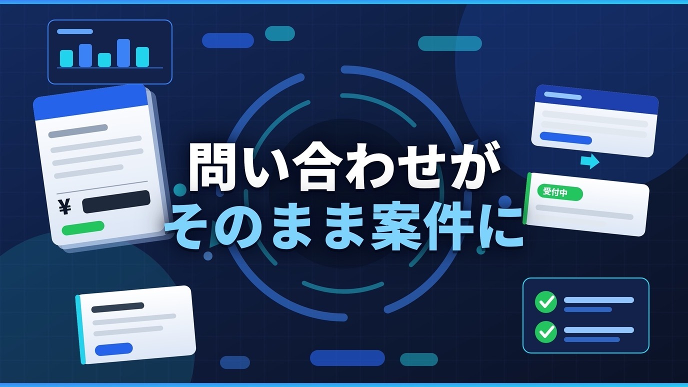 Webフォームからの問い合わせがKantanBizの受付中の案件になることを表したイラスト